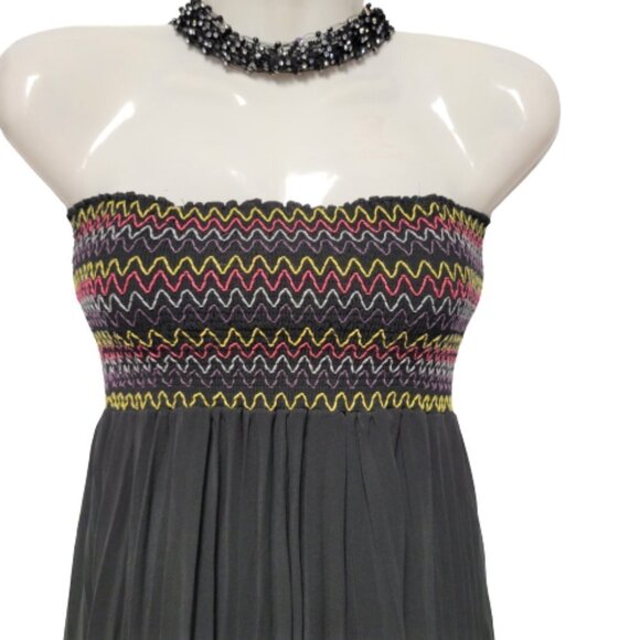 Strapless Black Flowy Midi Smocked Dress One Size - Picture 2 of 6